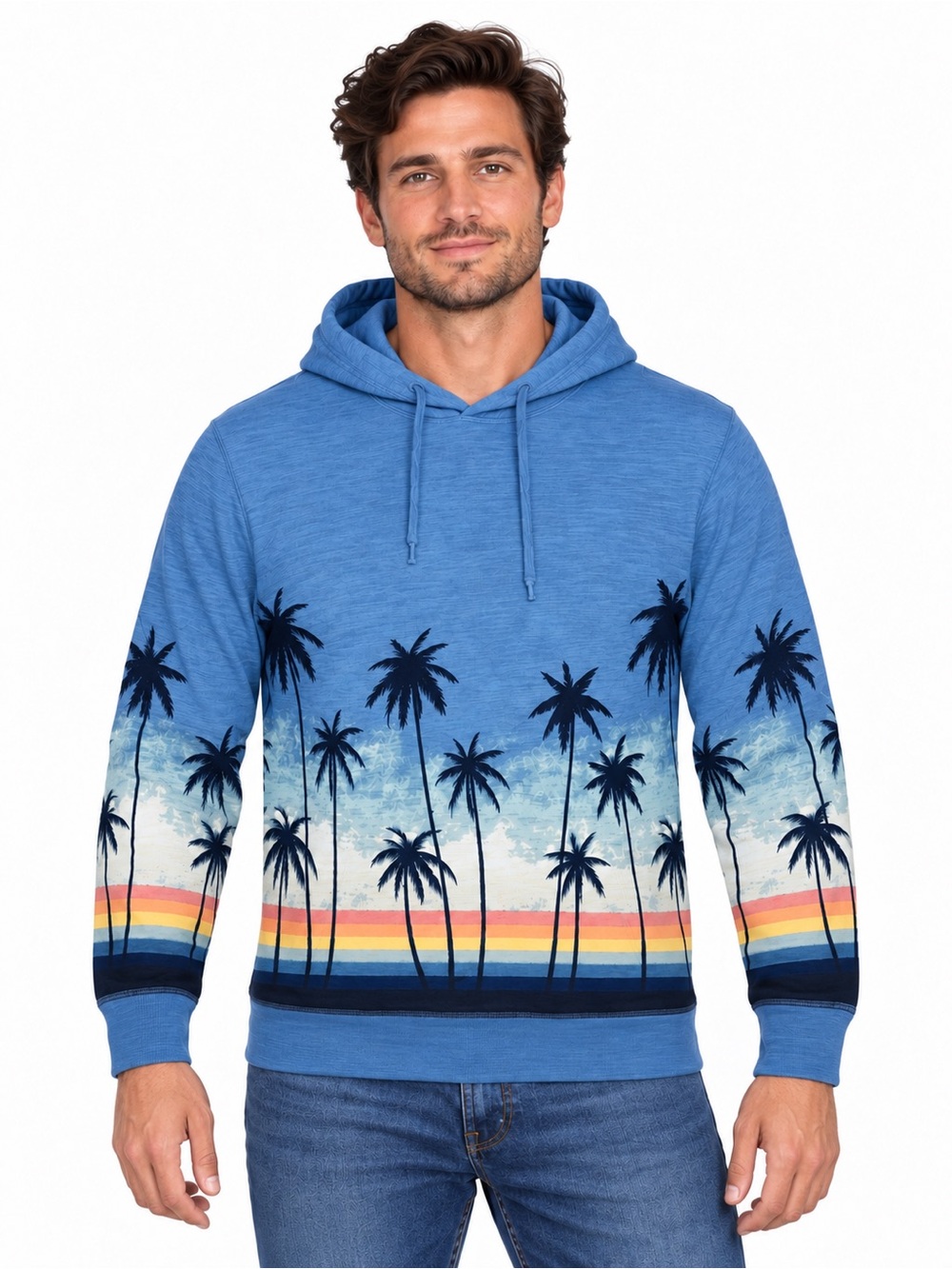 Faherty Sunwashed Palm Tree Graphic Hoodie Men’s Medium Blue Organic Cotton